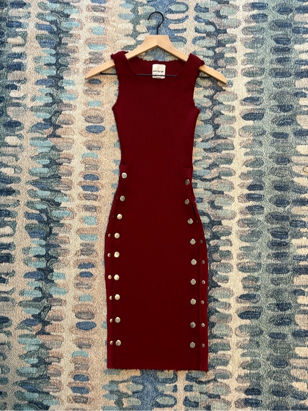 Better Be Burgundy Ribbed Midi Dress with Silver Buttons